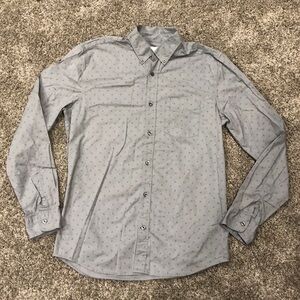 Gap Mens Grey Slim Fit Stretch Poplin Button Down Shirt Size Medium EUC